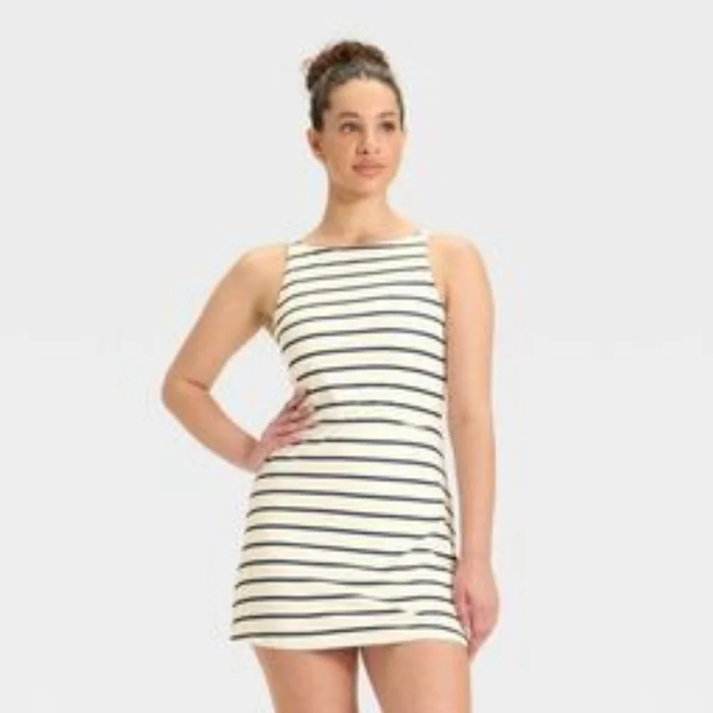All In Motion High Neck Navy Striped Mini Active Dress Size XS - Picture 1 of 5